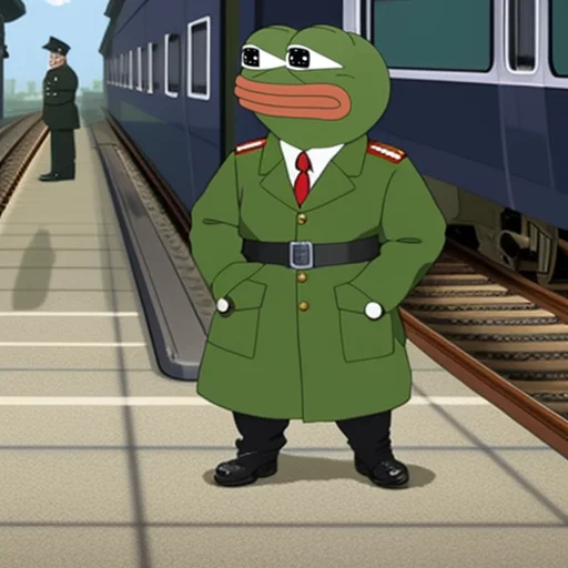 Pepefrog, Hitler As Midget Standing In Train Station, Portra...