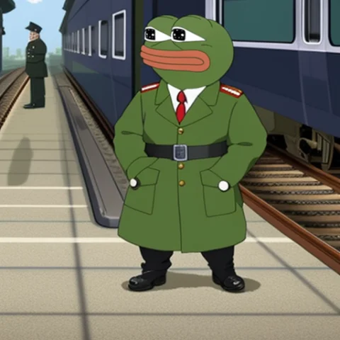 Pepefrog, Hitler As Midget Standing In Train Station, Portra... — Stable Diffusion AI Prompt: pepe_frog, hitler as midget standing in train station, portrait, artstation, con...