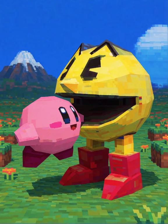 Ps1render, Ps1 Low-polygon 3d Render Of Pacman Eating Kirby...