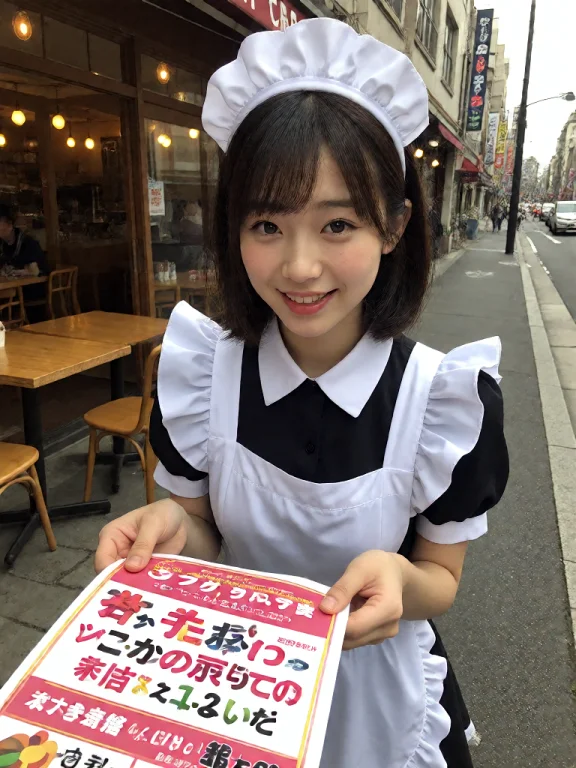 A Candid Shot Of A Beautiful Japanese Woman Dressed As A Mai...