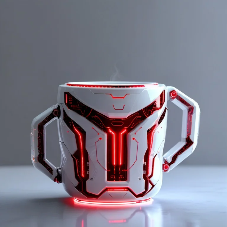 Futuristic Knight With Circuit-base Coffee Cup, Glossy White...