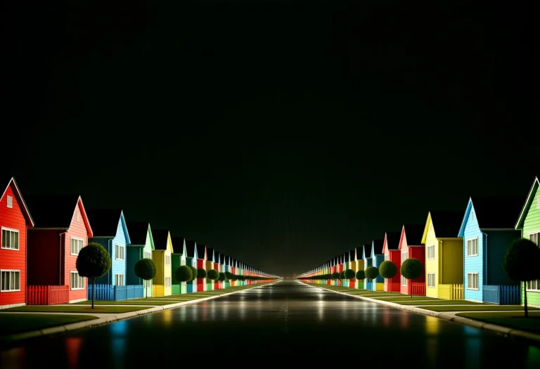 Liminal, A Neighborhood At Late Night. Lines Of Houses On Bo...