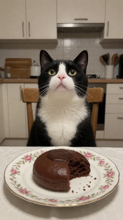 Realistic Image, Humorous Shot Of A Devious Cat A Black-and-...