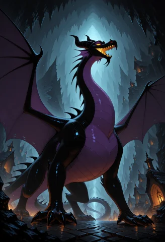 1girl, Solo, No Humans, Maleficent Dragon, Dragon, A Haunted... — Stable Diffusion AI Prompt: 1girl, solo, no humans, maleficent dragon, dragon, a haunted mountain cave with...