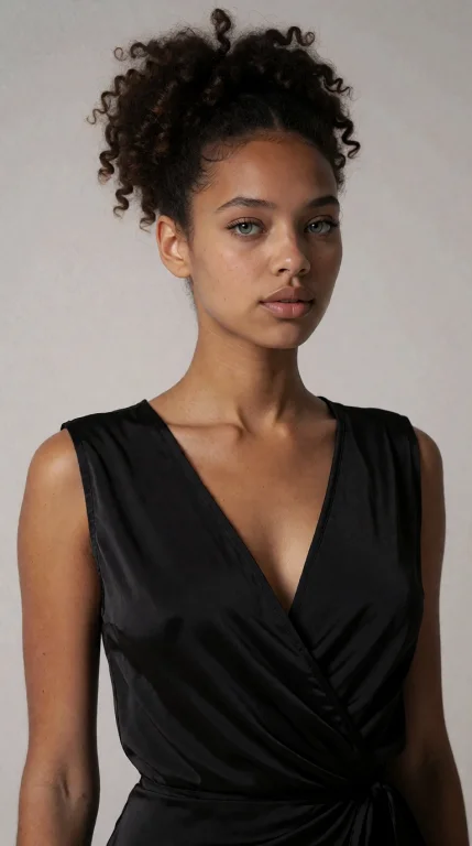 Medium Close-up At Eye Level, Black Woman With Medium-dark C...