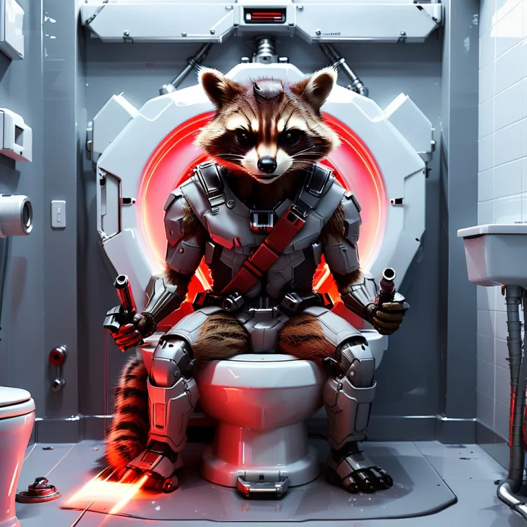 Whiteember, Rocket Raccoon Sitting On An Oversized Futuristi...