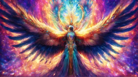 Psychedelic Digital Illustration, A Lord Of Change With Magn... — SDXL AI Prompt: Psychedelic digital illustration, a Lord of Change with magnificent feathered wi...