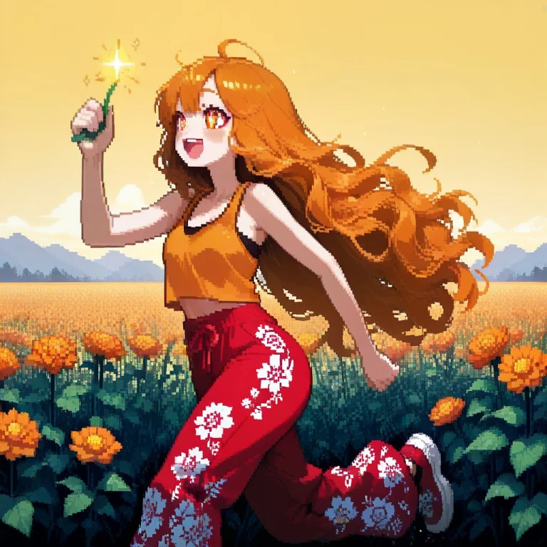Masterpiece, Best Quality, Very Long Wavy Orange Hair, Spark...