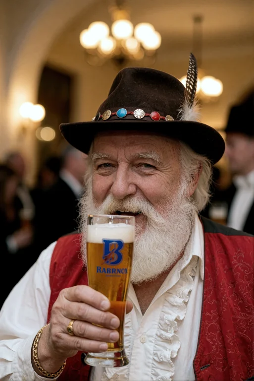 An Elderly Man With A Full White Beard And Mustache, Wearing...