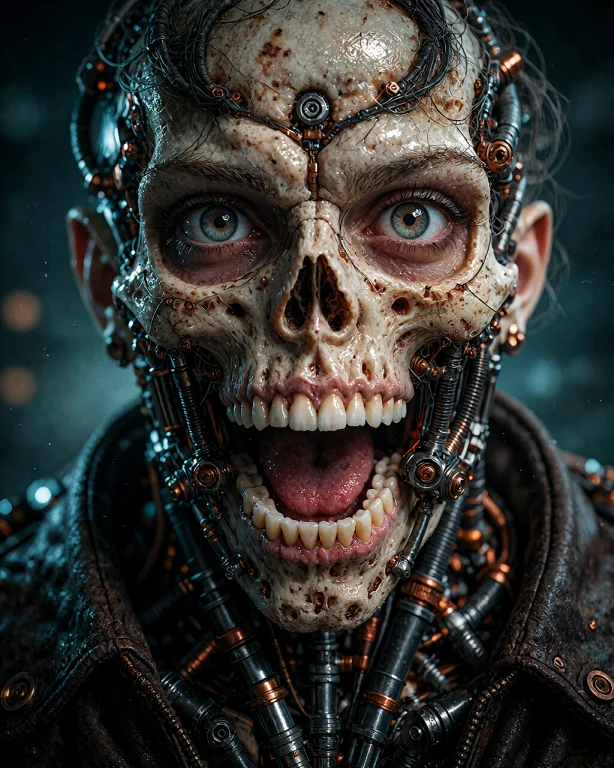 A Hyper-realistic Close-up Portrait Of A Grotesque Biomechan...
