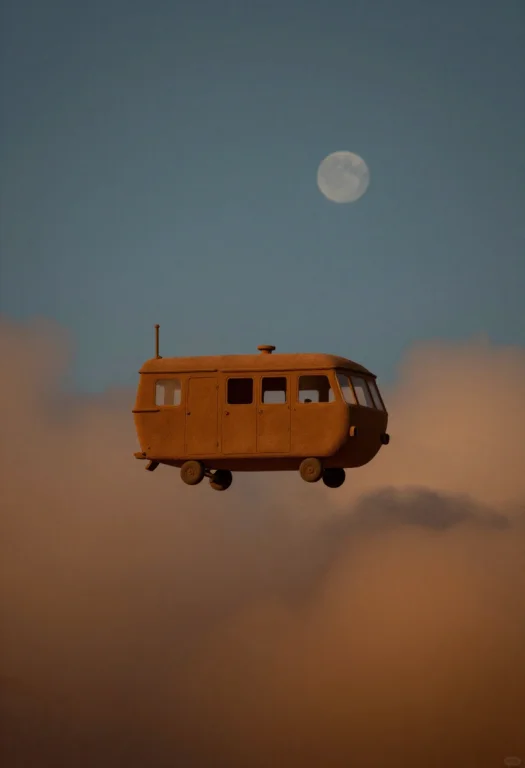 A Landing Craft Descending Through Amber Clouds, Clay Render...