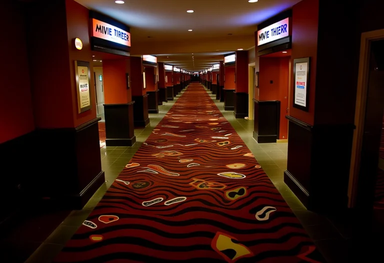 An Empty Movie Theatre Walkway Leading To The Movie Theater...