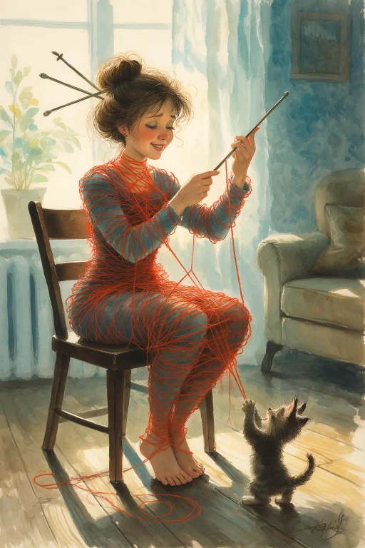 Vladimir Zarubin Style Gouache Illustration, A Woman Complet...
