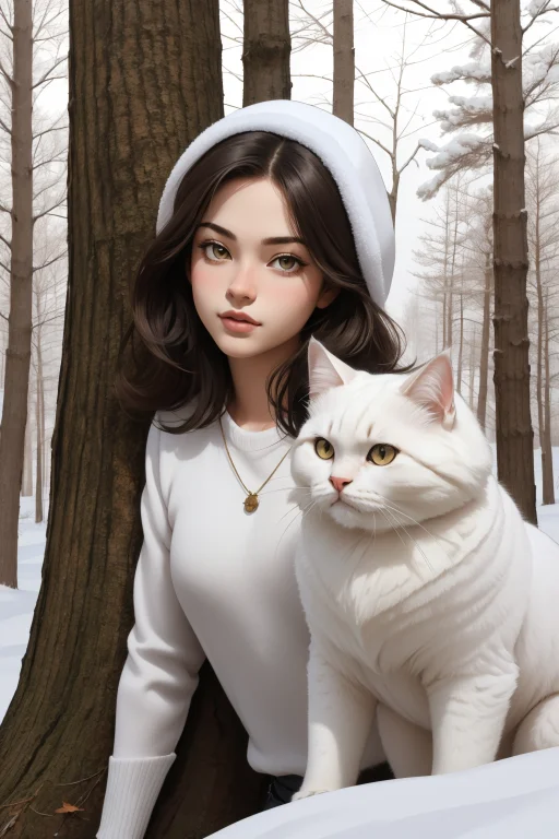 1girl, Loramrpotatoparty0.8, Persian Cat, Woods In Backgroun...
