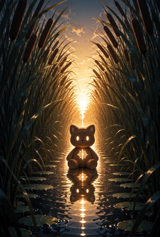 A Small, Anthropomorphic Brown Plush Teddy Bear With Cat-lik...