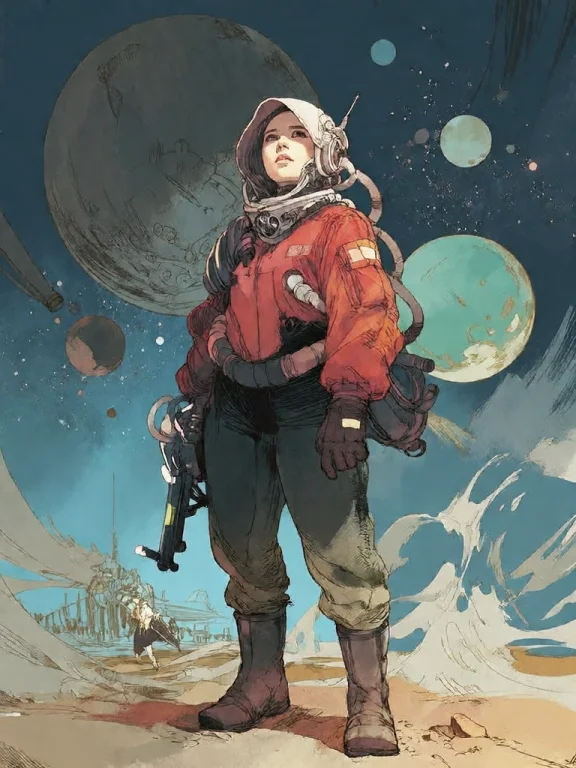 Bradhamel Art Style. A Lone Astronaut In A Red And Black Spa...