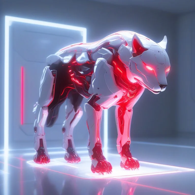 A Cyber-dog Morphed Into Sleek White Technology, Glossy Whit...