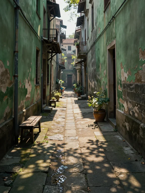 General Scene A Narrow, Ancient Alleyway Stretches Into The...