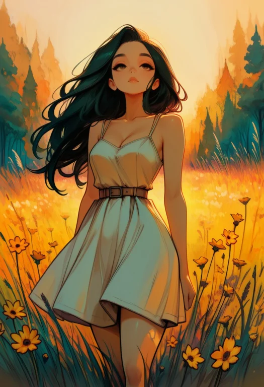 A Portrait Of A Young Woman With Long, Flowing Dark Hair Sta...