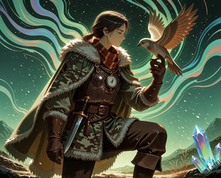 A Solitary Ranger, Clad In Weathered Leather Armor Accented...