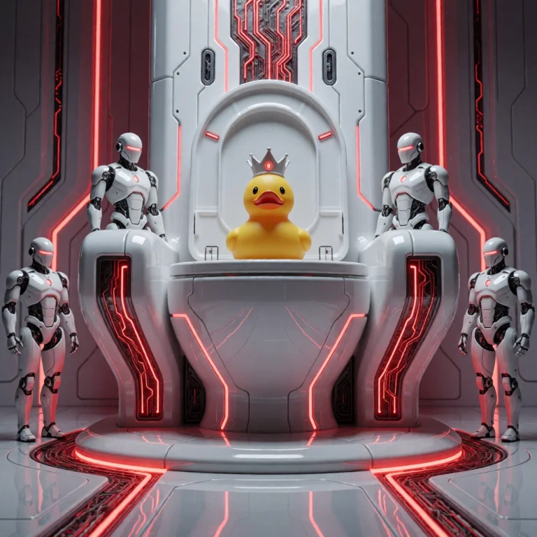 A Tiny Yellow Plastic Rubber Duck Wearing A Futuristic White...