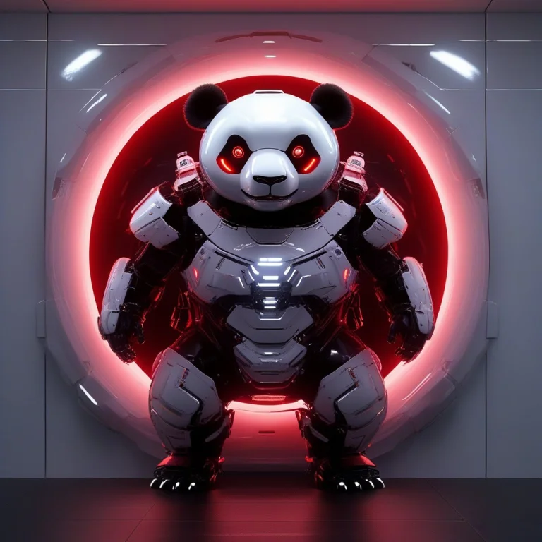 A Stylized Anthropomorphic Mechanical Cyborg Giant Panda Sta...