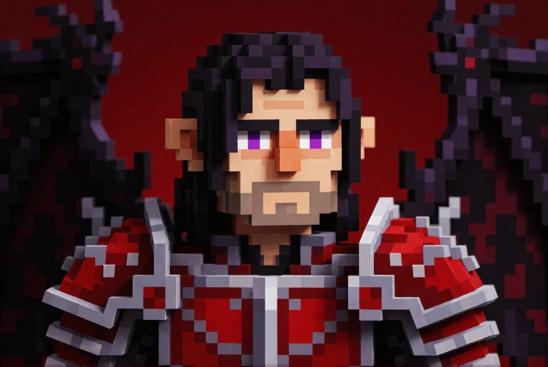 A Voxel Art Representation Of A 30-year-old Dark Fantasy War...