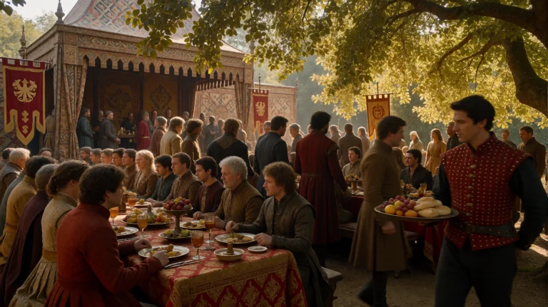 Gmthrnsssn4, A Lively Outdoor Banquet Unfolds Beneath The Da...