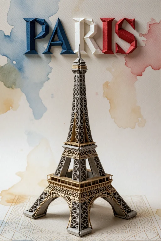 An Exquisite Origami Model Of The Eiffel Tower, Meticulously...