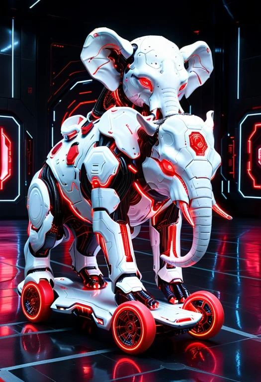 Whiteember, Sleek Futuristic White Technology, Red Glowing C...