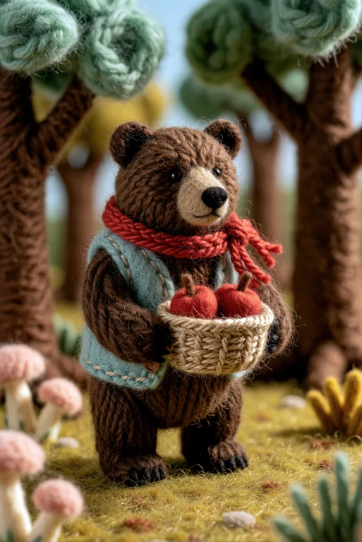 A Stop-motion Miniature Of A Small Brown Bear Crafted From T...