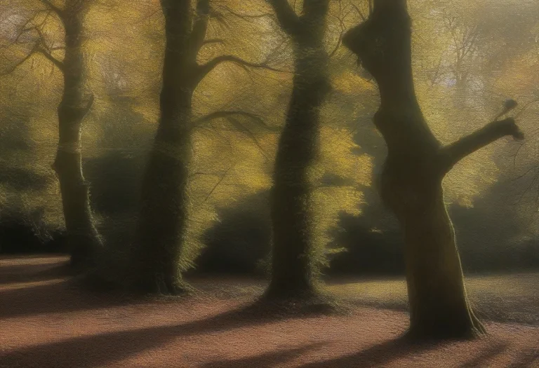Ancient English Woodland On A Sunny October Day. There Is A...