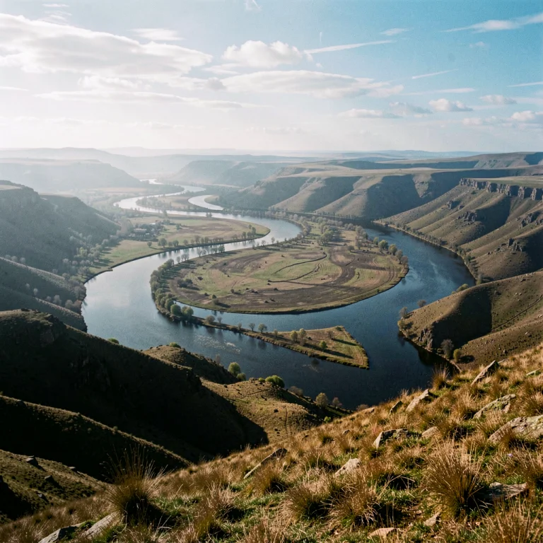 A Meandering River Delta Seen From A Ridge, Film Photography...