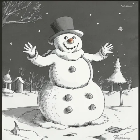 A Cartoon About A Snowman Melting, Lorathefarside0.8, By Gar... — Stable Diffusion AI Prompt: a cartoon about a snowman melting, , by gary larson, monochrome, black and white
