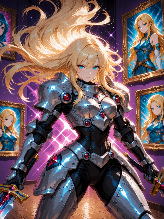 A Dynamic Anime Key Visual Featuring A Swordswoman Clad In I...