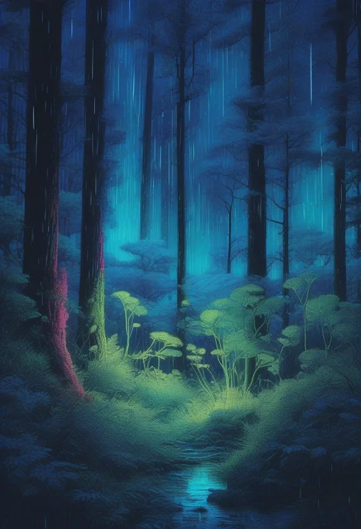 Best Quality, Highly Detailed, A Bioluminescent Forest Glowi...