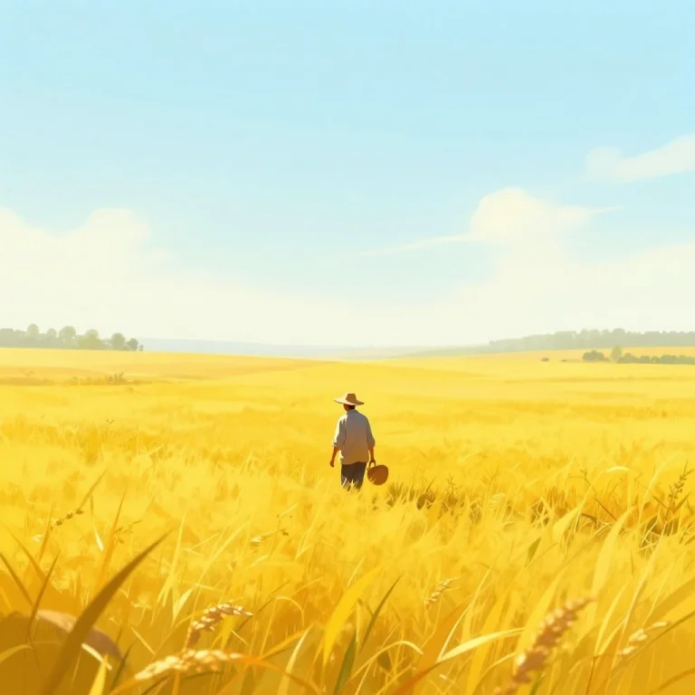 A Farmer Walking Home Through Golden Fields, Digital Paintin...
