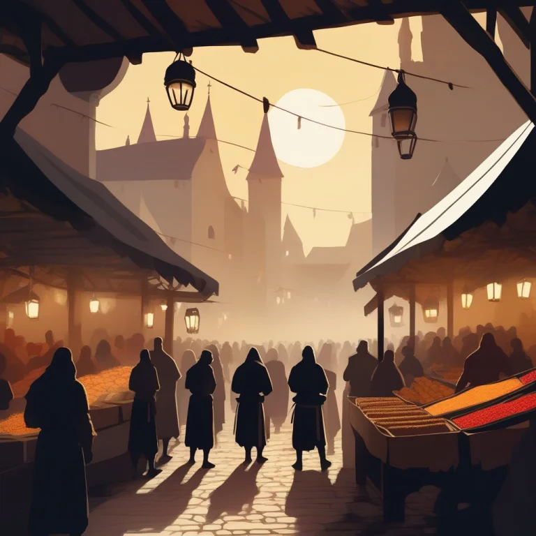 A Medieval Market Crowded On A Feast Day, Gouache Concept Ar...