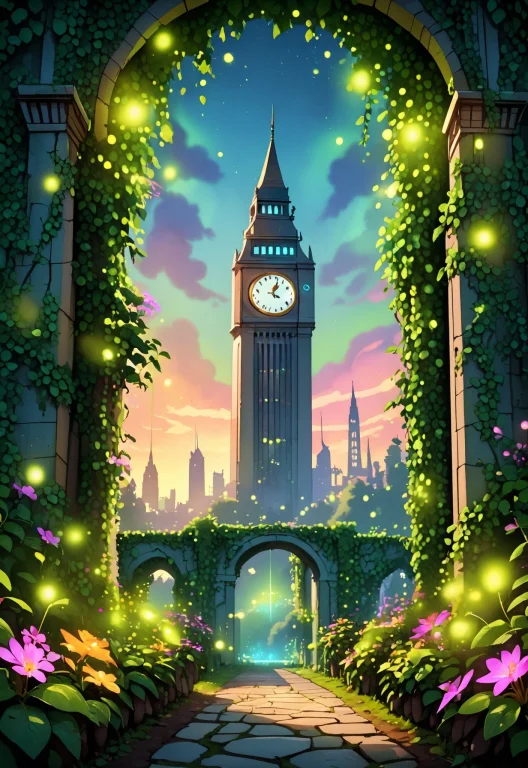 A Ruined City Overtaken By Glowing Plants And Hanging Garden...