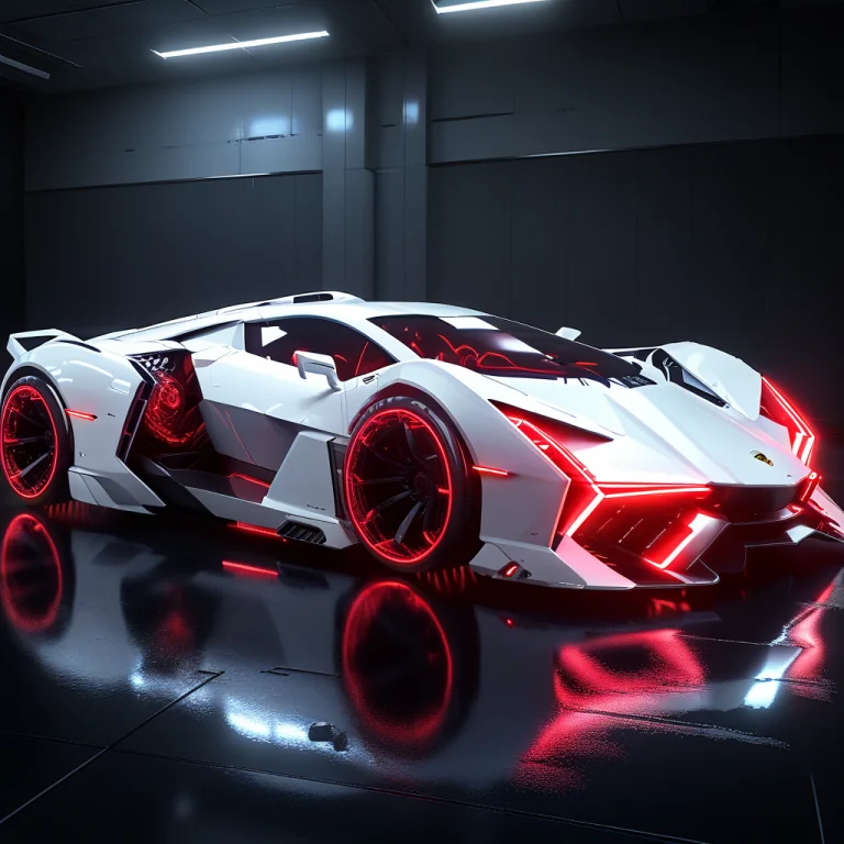 Whiteember Sports Car, Morphed Into Sleek, White, Red-glowin...