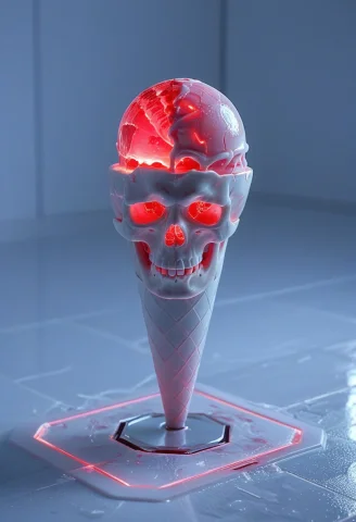 8k, Raw Digital Photo, A Skull-shaped Ice Cream On A Futuris... — SDXL AI Prompt: 8k, Raw digital photo, a skull-shaped ice cream on a futuristic white cone, glos...