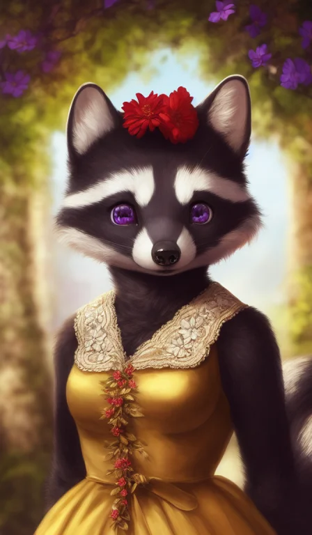 Absurd Res, Anthro, Black Body, Black Fur, Blue Flower, Brow...