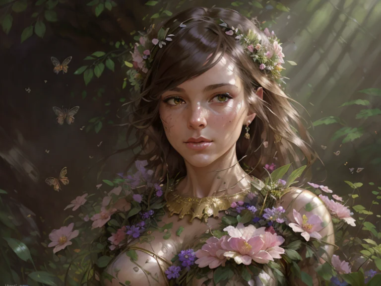 Earth Elemental Made Of Soil And Plants, Nature Goddess In A...