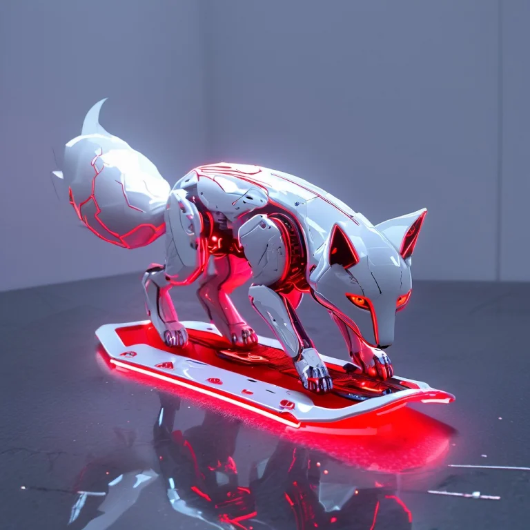 Whiteember, 1fox1.4, Cybernetic Fox Made Of Glossy White Cer...