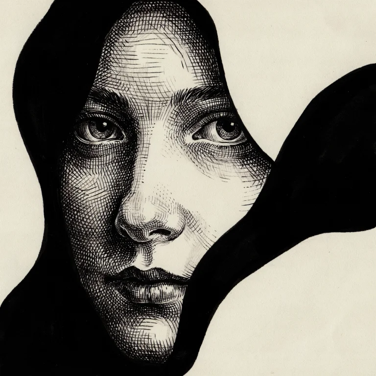 Highleveldescriptiona Haunting Woodcut-style Portrait Of A W...