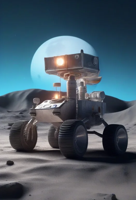 A Lunar Rover Parked On Grey Regolith, Clay Render, Fireligh...