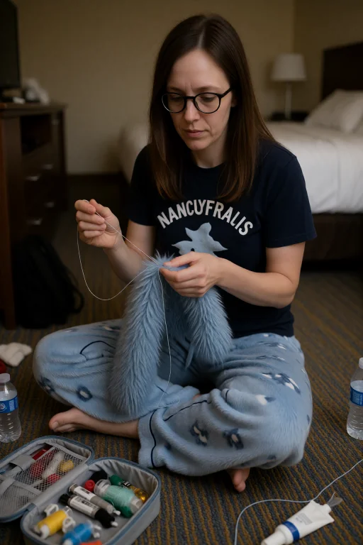 Nancyfrancis, Wearing Pajama Pants And A T-shirt, Sitting Cr...