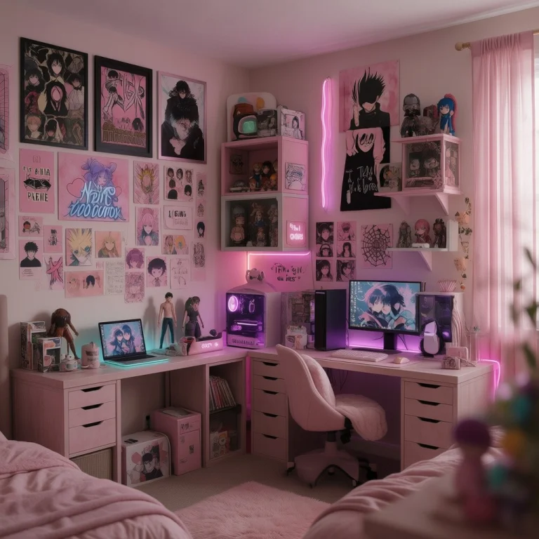 Pink Nerd Bedroom A Cozy, Curated Space Blending Feminine Ch...