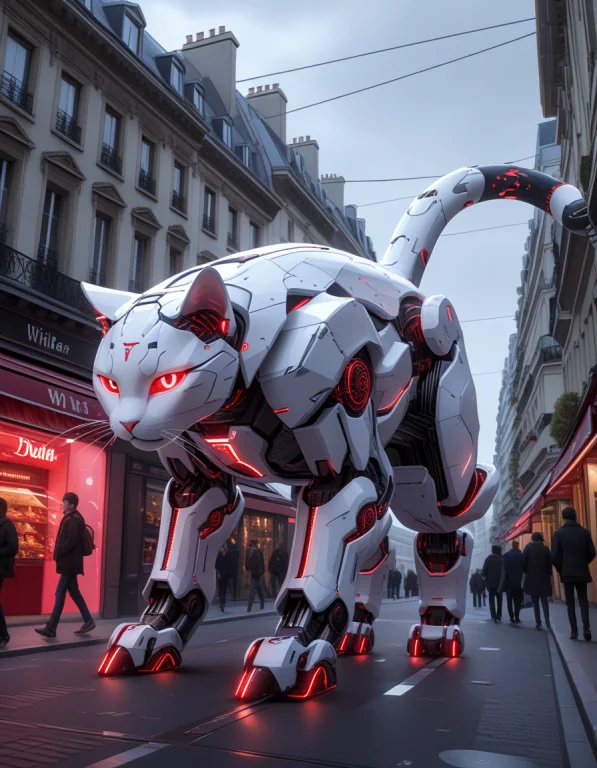A Giant Cat Walking Through Paris Whiteember, High Tech, Rob...