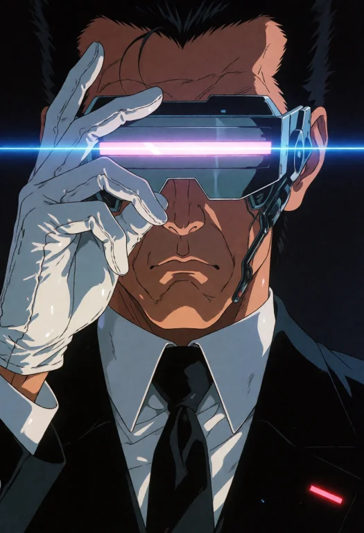 Retrocyberpunk, Retro, Retro Artstyle, A Stern Man In A Blac...